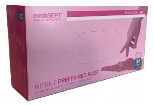 Rękawice nitrylowe medaSEPT różowe red rose rozmiar M 100 szt. PREFER