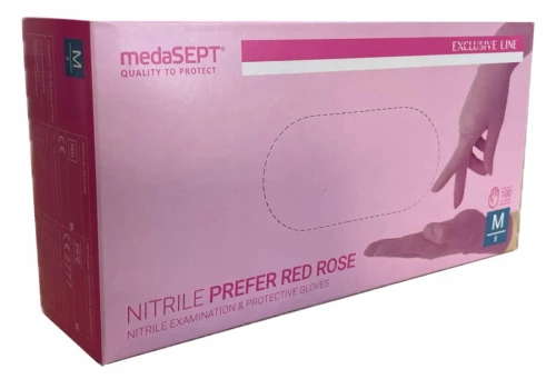 Rękawice nitrylowe medaSEPT różowe red rose rozmiar M 100 szt. PREFER