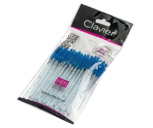 Szczoteczki spiralki do rzęs Clavier brokatowe 50 sztuk niebieskie