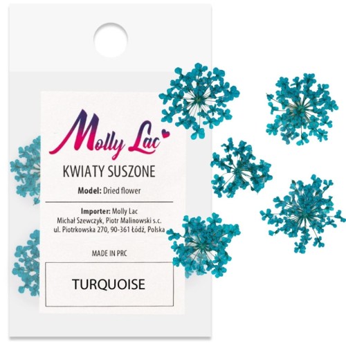 Suszone kwiatki do paznokci Turquise Turkusowe kwiaty do zdobień MollyLac