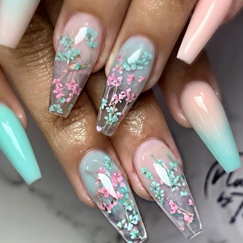 Suszone kwiatki do paznokci Turquise Turkusowe kwiaty do zdobień MollyLac