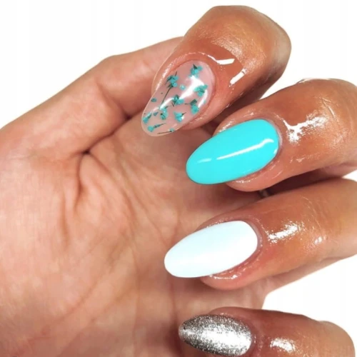 Suszone kwiatki do paznokci Turquise Turkusowe kwiaty do zdobień MollyLac