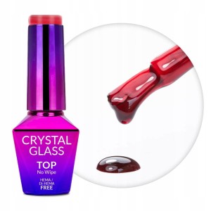 Top Hybrydowy MOLLYNAILS 10g Crystal Glass No Wipe Kolorowy Red Czerwony