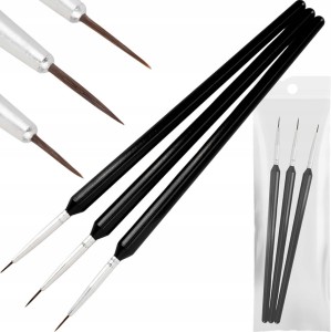 Pędzelek Do Zdobień Paznokci Precyzyjny Do French Czarny ZESTAW 3szt