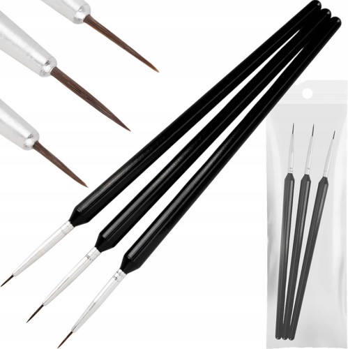 Pędzelek Do Zdobień Paznokci Precyzyjny Do French Czarny ZESTAW 3szt