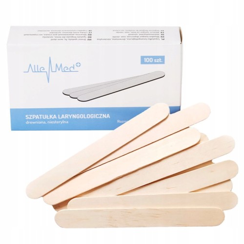Szpatułki Laryngologiczne Drewniane Jednorazowe AlleMed 100szt do Depilacji