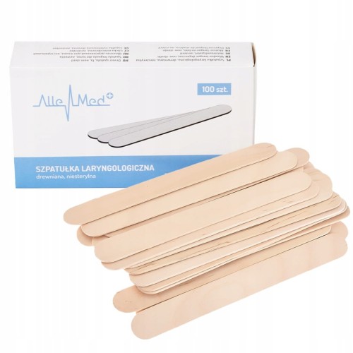 Szpatułki Laryngologiczne Drewniane Jednorazowe AlleMed 100szt do Depilacji