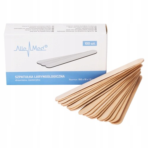 Szpatułki Laryngologiczne Drewniane Jednorazowe AlleMed 100szt do Depilacji