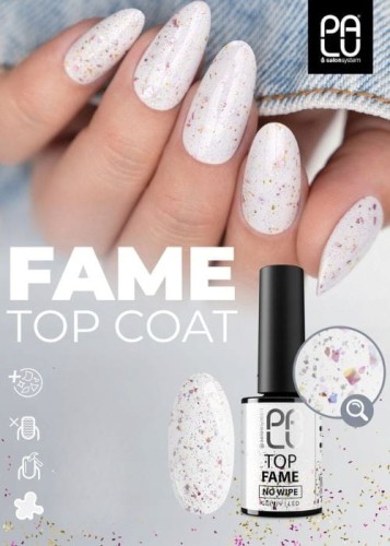 Palu Top Hybrydowy Do Paznokci Z ciętą folią złoto-różową Fame No Wipe 11ml